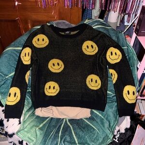 Trendy Black Sweater with Yellow Smiley Faces